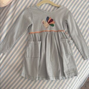 Charming Gray Striped Kids Dress with Turkey Motif